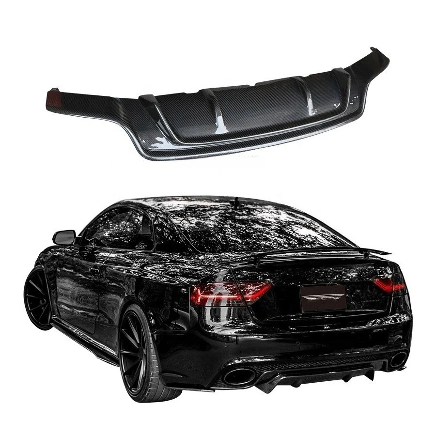 New  Carbon Fiber Rear Diffuser Lip Spoiler with Exhaust Cut-Out for RS5 2011-2016 Bumper Kit-100% Fit